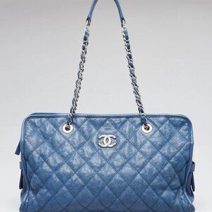 Chanel Blue Quilted Caviar Leather French Riviera Shopping Tote Bag